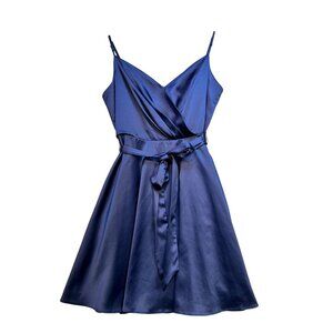 B. Smart Womens Fit & Flare Wrap Dress Size 9 Navy Satin Sleeveless Prom Party